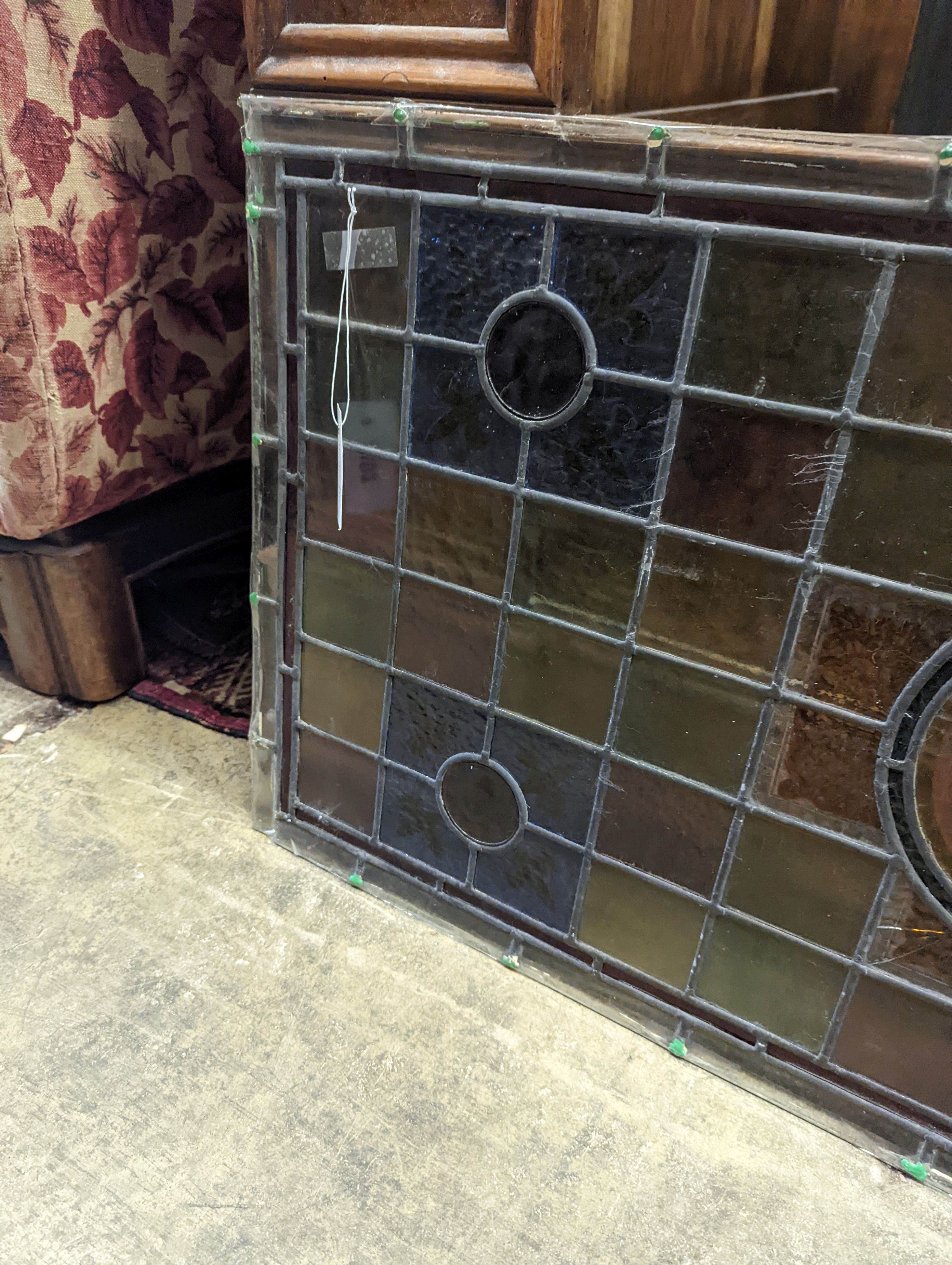 A late 19th / early 20th century rectangular stained glass panel, width 50cm, height 104cm